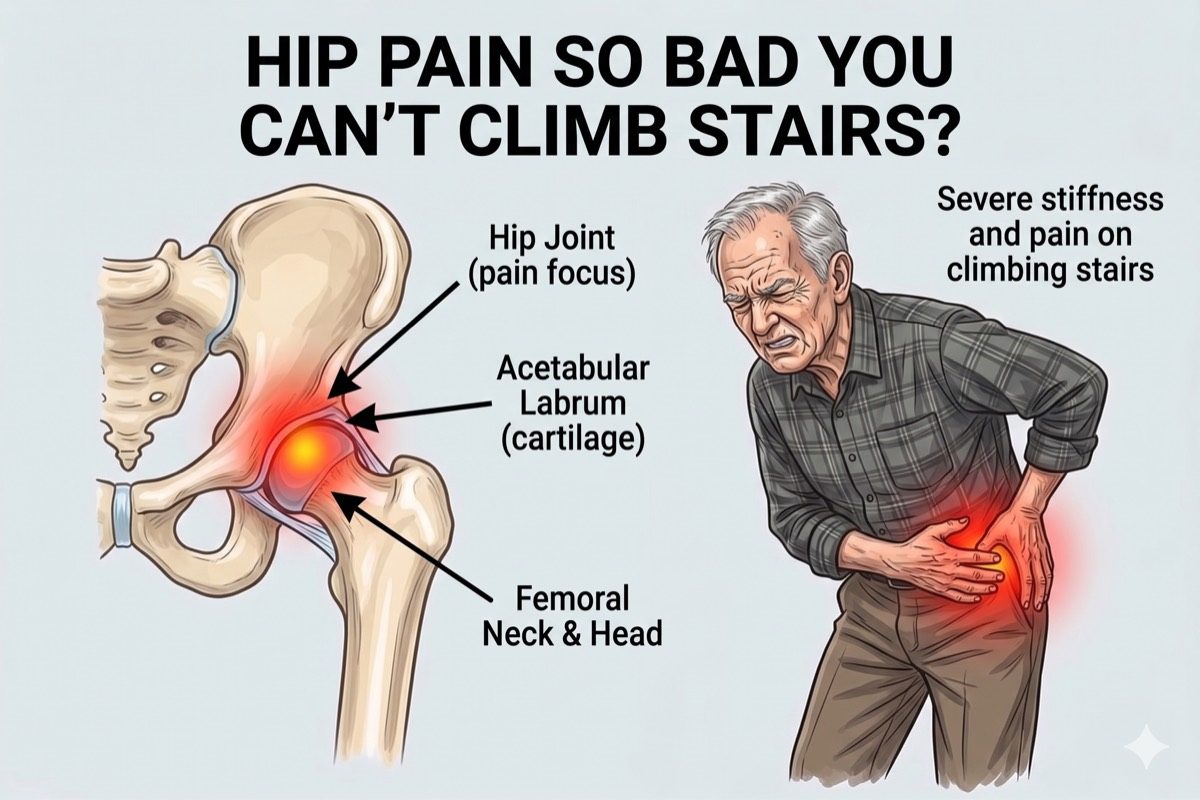 Illustration showing greater trochanteric region and hip joint