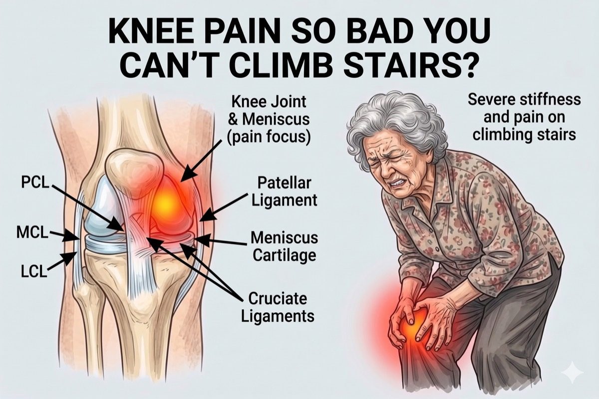 Illustration showing knee osteoarthritis cartilage loss