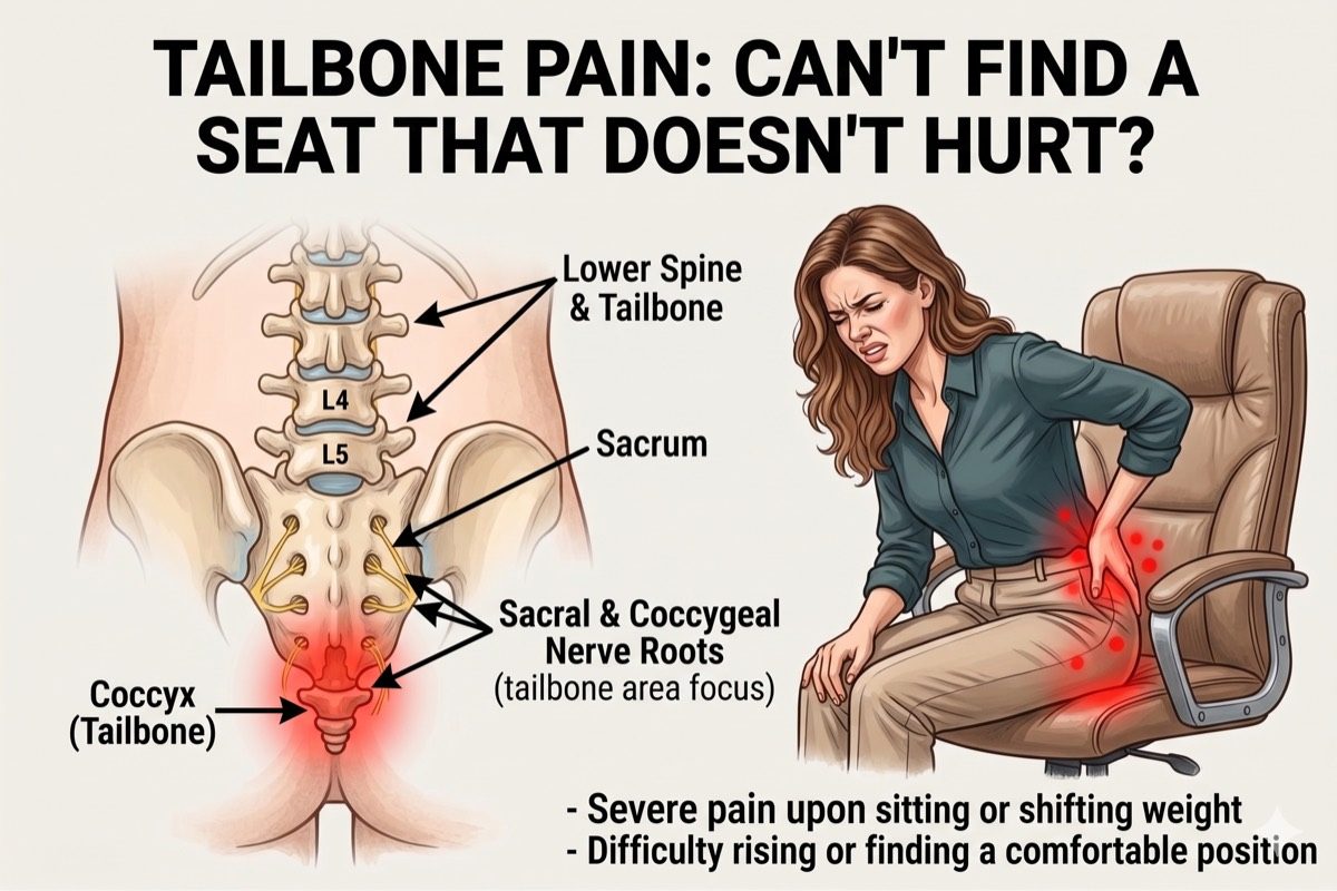 Illustration showing the ganglion impar at the tip of the coccyx and surrounding pelvic floor structures
